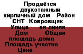 Продаётся двухэтажный кирпичный дом › Район ­ СНТ “Ковровщик“ › Улица ­ 5-ая линия › Дом ­ 67 › Общая площадь дома ­ 160 › Площадь участка ­ 600 › Цена ­ 5 000 000 - Московская обл., Ногинский р-н, Ельня д. Недвижимость » Дома, коттеджи, дачи продажа   . Московская обл.